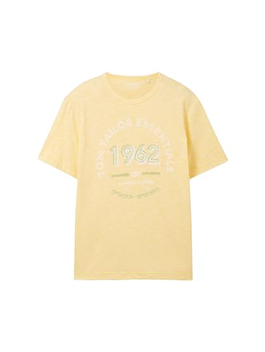 TOM TAILOR Herren Basic T-Shirt mit Logo-Print, sunny yellow finestripe, L – Ansicht 5