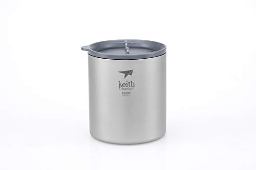 KeithTitanium Double Wall Mug 600ml with Lid - Lightweight Insulated Mug for Outdoor Adventures and Everyday Use