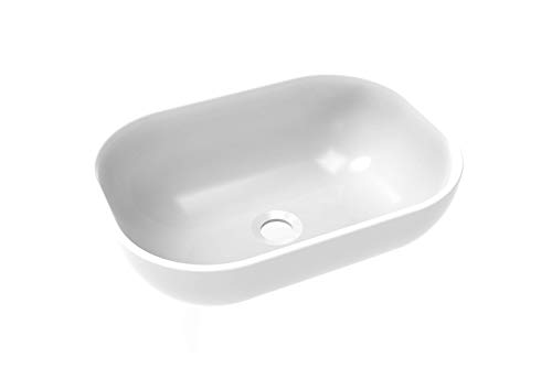 BAIKAL - Lavabo Cerámico sobre Encimera. Lavabo Ovalado en acabado Blanco Brillo. Medidas 45,5 x 33 x 13,5 cm. Sin orificio para grifo. Envío con Embalaje Reforzado