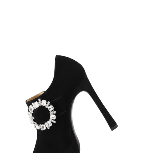 TinaCus Handmade Women's Suede Leather Crystal Buckle Pointed Toe Zipper Platform High Heel Pump3