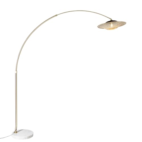 Qazqa - Moderne Bogenleuchte I Bogenlampe I Lampe I Leuchte weißer orientalischer Schirm mit Bambus 50 cm - XXL Rina I Wohnzimmer I Schlafzimmer - Rattan Länglich - LED geeignet E27