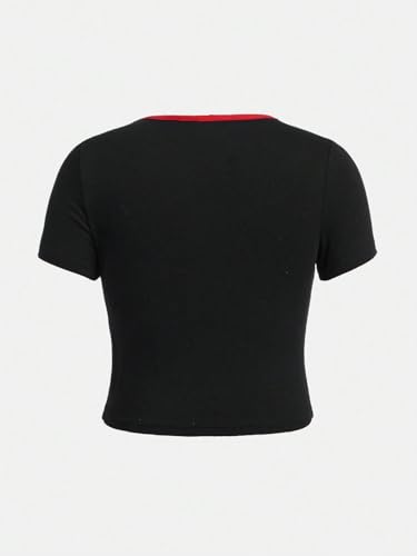 Floerns Girl's Rhinestone Graphic Tees Short Sleeve Crew Neck Cute Cropped T Shirts2