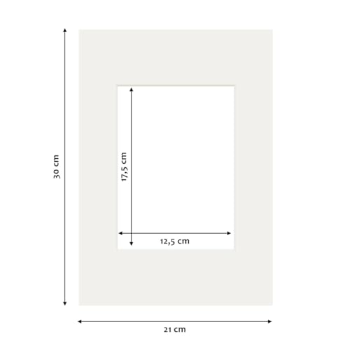 PHOTOLINI Passepartout A4 21x30 aussen für 13x18 innen, säurefrei 1,5 mm Passepartout Karton Creme-Weiß, alterungsbeständige Schrägschnitt - Passepartouts, Präsentation & Schutz von Bildern und Fotos