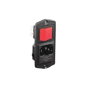 Bulgin, BVA15/Z0000/12, Vertical Power Entry Module 81.5mm Top Fixing Flange Mount C14 Cold Condition Inlet Integral Twin Fused (PF0033) 6.3mm Tab Termination Illuminated Switch Green (3 Item/s)