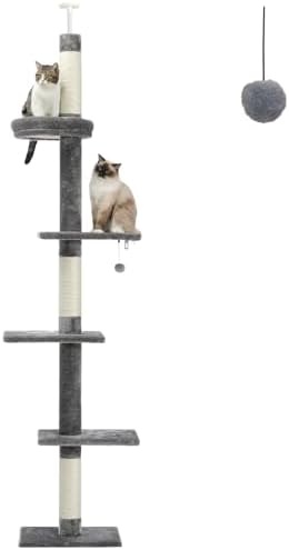 Wall-Mounted Tall Cat Tree - Floor To Ceiling Cat Tower With Wood Shelves, Scratching Post & Bed For Large Cats - View #7