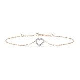 EDELIND Pulsera Corazón Oro Rosa 585 con 13 Diamantes 0.07 ct - Esclava Mujer de Oro, Largo 18 cm - Regalo Clásico
