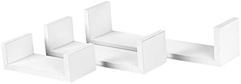 Harbour Housewares 6x White Floating Wall Shelves Modern U Shaped Set Easy To Install Shelf Office, Bedroom, Living Room, Storage Wall Mounted Shelves