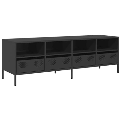 vidaXL Meuble TV Noir 135x39x43,5 cm Acier laminé à Froid, Support TV, Buffet TV, Armoire HiFi, Banc TV, Armoire en métal, Meuble multimédia