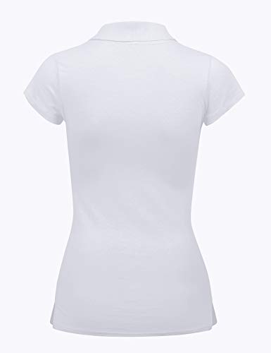 Women's Short Sleeve White Color 5 Buttons Slim Fit Polo Shirts(3000-WHITE-2X)