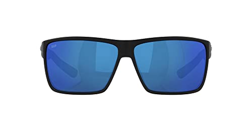Costa Del Mar Men's Rincon Fishing and Watersports Polarized Rectangular Sunglasses, Matte Black/Blue Mirrored Polarized-580P, 63 mm
