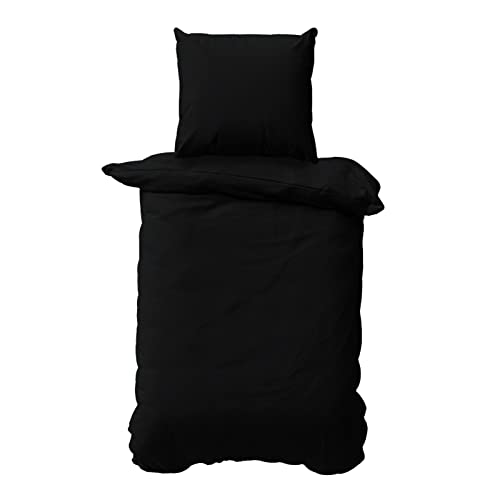 Renforce Bettwäsche Set | Bettbezug 135x200 | Kissenbezug 80x80 | 100% Baumwolle | Uni Schwarz Cover