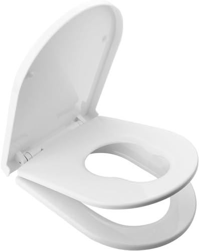 Ibergrif WC-Sitz mit Kindersitz, 2-in-1 Familien Toilettensitz, Soft-Close Absenkautomatik (nur Erwachsenensitz), Quick-Release, Verstellbare Scharniere, PP Kunststoff, für D-Form WC Deckel