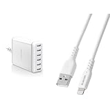 【Lightningケーブルセット】 エレコム USB コンセント 充電器 合計60W USB-A×6 ホワイト EC-ACD01WH + エレコム ライトニングケーブル 1m Lightning to USB-A Apple認証品 12W iPhone 充電 ホワイト MPA-UALECD10WH