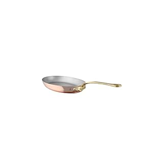 Mauviel M’Heritage 150 B 1.5mm Polished Copper & Stainless Steel Oval Frying Pan With Brass Handles, 11.8 x 7.9-in, Made in France