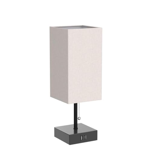 Ggoying T064 Bedside Table Lamp, Pull Chain Table Lamp With Usb C+A Charging Ports, 2700K Led Bulb, Fabric Linen Lampshade thumb #3
