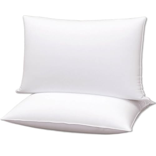 Gooeb Flat Ultra Thin Bed Pillows Standard Size Pillow Set of 2 Extra Soft Down Alternative for Stomach Side Back Sleeper White 20x26inches
