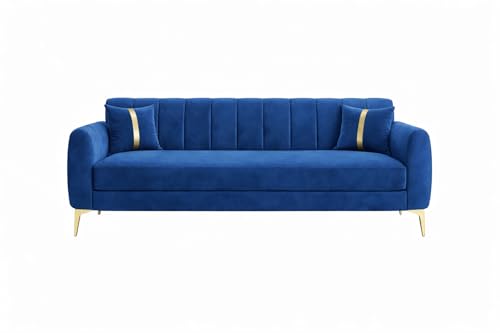 Image of Hermione Luxe Velvet-Suede Fabric 3 Seater Sofa | Comfortable Seating | Modern Sofa for Living Room - Dark Blue