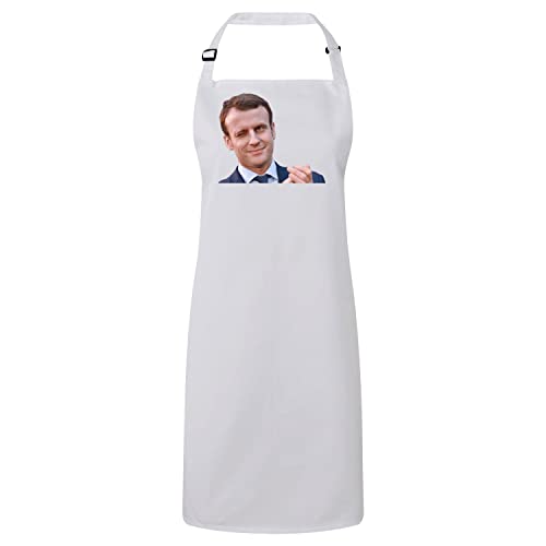 Tablier cuisine blanc Macron Clin d'oeil humour français pour barbecue et cuisine créative