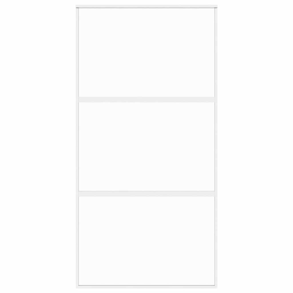 Drzwi przesuwne białe ze szkła hartowanego i aluminium 102,5 x 205 cm z przezroczystym szkłem, wytrzymała rama, bezgłośny stoper, idealne do nowego budowy, renowacji, aranżacji pomieszczeń