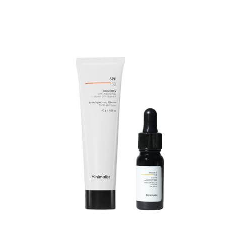 Image of Minimalist Brightening & UV Protection Skincare Bundle | Face Serum + SPF 50 Sunscreen | For Glowing, Even-Toned & Protected Skin | Lightweight Daily AM Routine