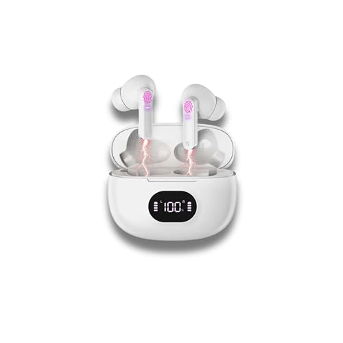Auriculares Inalámbricos Bluetooth, Auriculares Bluetooth 5.3, 4 Mic con Reducción de Ruido ENC, 50H con Graves, Cascos Inalámbricos, Impermeable, Carga Rápida USB-C, Ajuste Cómodo