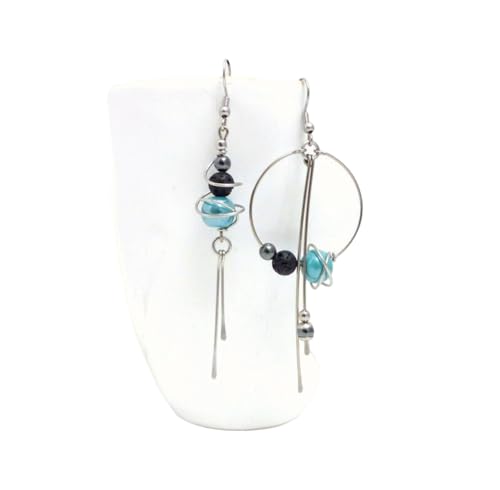 Expédiées le lendemain de la commande. Boucles d'oreilles dépareillées asymétriques bleu, noir, céramique, hématite, lave et acier inoxydable