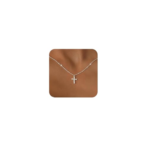 RIXERKOC Collar de la Cruz de la Corona para las mujeres 18K chapado en oro de rotación de la Cruz Colgante Collar de la Cruz de la Fe Joyería Joyería de moda Regalos (Plata)