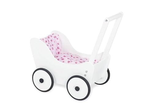 Pinolino Puppenwagen Maria, aus Holz, mit Bremssystem, Lauflernhilfe mit gummierten Holzrädern, für Kinder von 1 – 6 Jahren, weiß – Bild 6