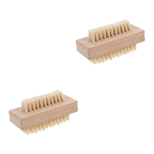 FRCOLOR 2pcs Wood Nail Brush Natural Bristles Double Sided Spa Grade Gentle Nail Cleaner Brush