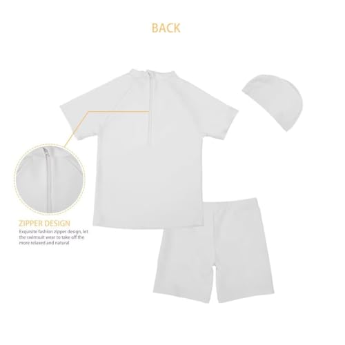 Girls 3 Piece Swimsuits Set Bathing Suit Short Sleeve Swim Shirt with Trunk and Hat 5-14 Years4