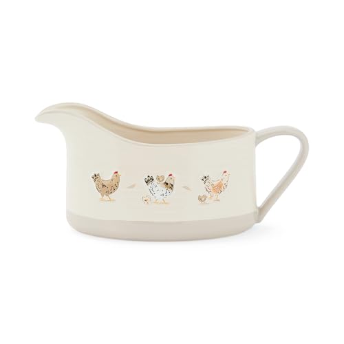 Cooksmart Hen House Lane Extra Large Gravy Boat | British Designed Farmhouse Kitchenware | Embossed Ceramic Sauce Jug | Rustic Countryside Style | Dishwasher & Microwave Safe