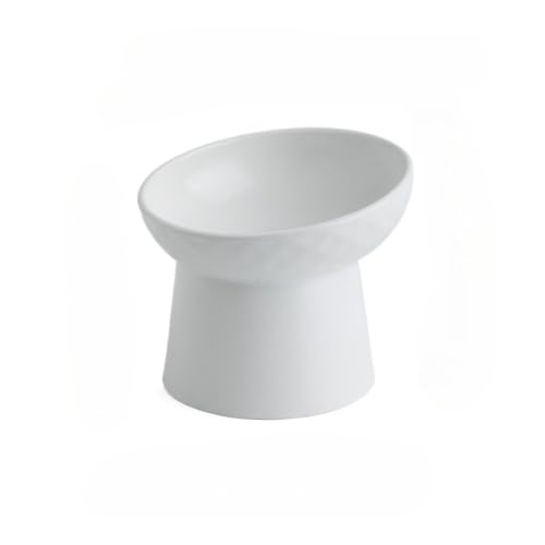 フードボウル 犬 おしゃれ 陶器 スタンド 斜め 傾斜 エサ入れ 餌入れ 犬 食器 陶器 フードボール 吐き戻し防止 食べやすい 餌皿 餌台 (13.3 cm高白色)