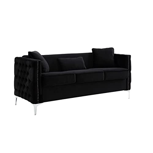 Benjara Joel 73 Inch Modern Sofa with 3 Pillows, Tufted