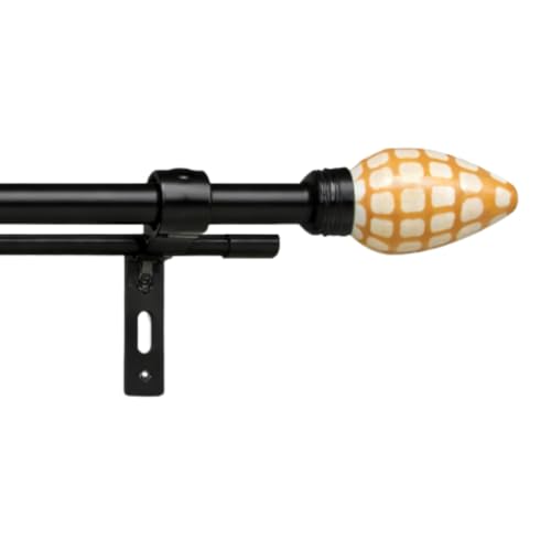 Image of 48 inch-88 inch Adjustable Double Curtain Rod For Door & Windows With Brackets Set Curtains Hanging Extendable Iron Metal Pipe Holder With Honey Comb Mop Finial (Black, 0.75 inch Diameter)