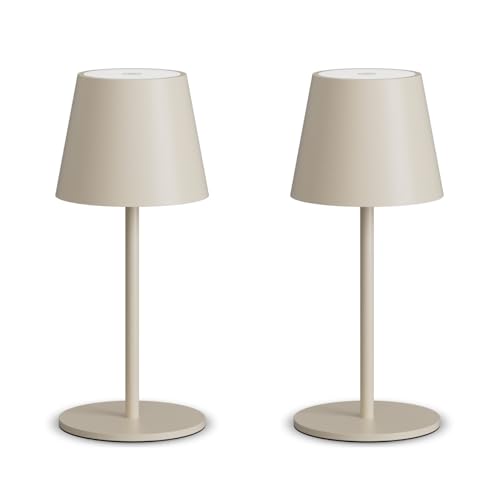 lundwa 2 pezzi Lampada da tavolo 26CM, Luce calda Colore 3000K, 5000mAh[5V 2A], IP54 lampade da tavolo senza fili, Ideale per cene in giardino, pub, feste, Ufficio, sala da pranzo(Beige)