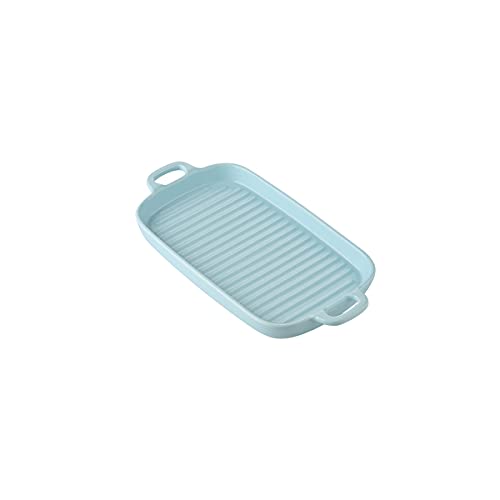 Plato para horno, platos de cerámica para hornear, pequeños platos de cerámica para hornear con asa, cacerola para asar lasaña cacerola pequeña rectangular para hornear (6.1 pulgadas), rosa (color