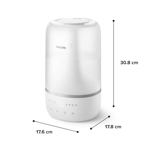 Philips Smart Humidifier - Compact Design, Powerful Sky High Mist, 3L Top-Fill Tank, Up to 32h Runtime, Aromatherapy, Sleep Mode, Night Light, for Rooms up to 38m² (HU1509/00)