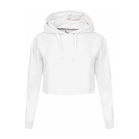 New Kids Girls Crop Top Hoodie Plain Pullover Sweatshirts Hooded Jumpers (11/12 YEARS, WHITE) Cover