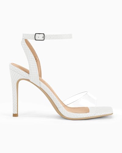 Image of Coutgo Womens Clear Heels Sandals Square Toe Ankle Strap High Heeled Stiletto