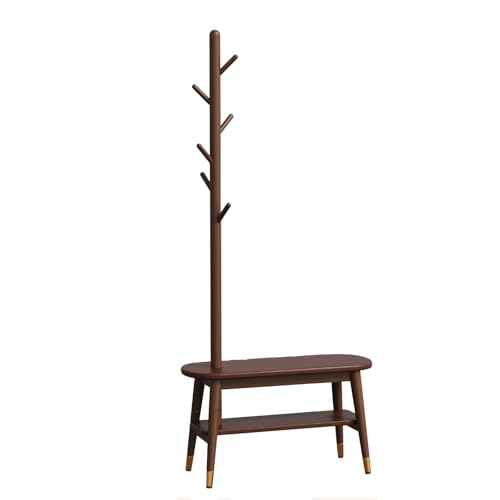 ZENSTYW Perchero De Pie Con Banco Y Estante,Perchero De Madera Para Recibidor,Perchero Multifuncional Con Asiento,Perchero De Pie Para Ropa,Para Entrada,Dormitorio Y Pasillo,Marrón(60cm/23.6in)