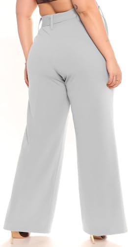 Image of FRAULEIN Women's Western Stylish Trousers Relax Fitting Belted Wide Leg [S - 5XL] Size Pants