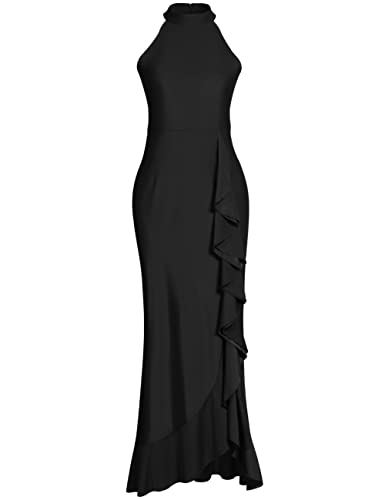 Vellryu Womens Halter Neck Sleeveless Bodycon Mermaid Long Evening Dress Black #TOP17
