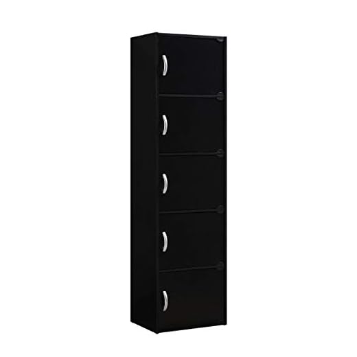 HODEDAH 5 Door Bookcase Cabinet, 5-Shelf, Black