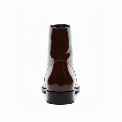 Image of Costoso Italiano Men's Dark Brown Patent Leather Zip Boots | Luxury Pointed Toe Ankle Boots for Men | Handmade High-Shine Formal Wear Boots