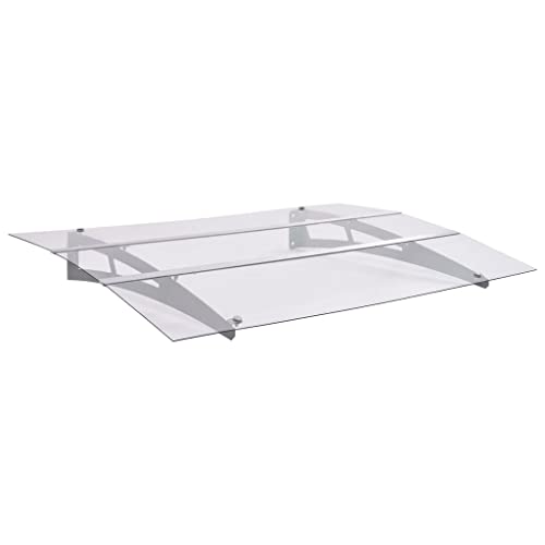 Owoxanthellate Marquesina para puerta de 150 x 90 cm, color plateado transparente de PET y aluminio, diseño moderno y robusto resistente a la intemperie para entrada, balcón, terraza y jardín