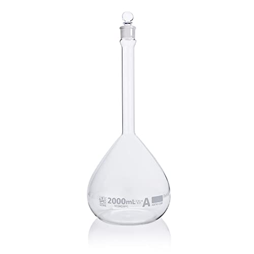 Volumetric Flask, Globe Glass, 2000Ml, Class A, To Contain (Tc), 3.3 Borosilicate Glass, Astm E288, 1/Box #TOP23