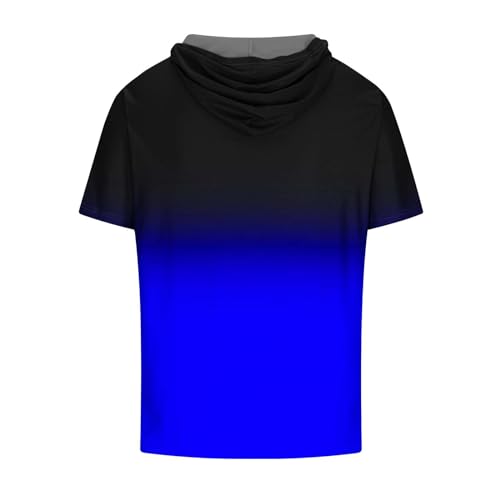 Muscularfit Mens Workout Shirts Loose Fit Short Sleeve Hoodies Casual Stylish Drawstring Gradient Color Loose Pullover Shirts