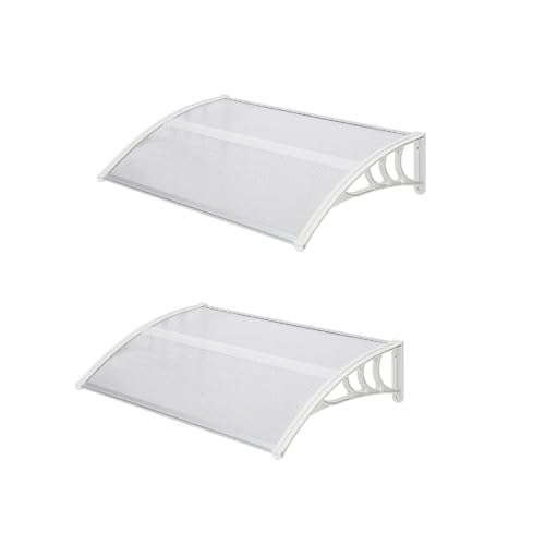 CROWNSHOP 2PCS Door Canopy Waterproof Front Door Canopy 120x80x23cm Outdoor Awning Garden Canopies Rain Awning Suitable for Door Porch Outdoor Roof (White 2PCS)