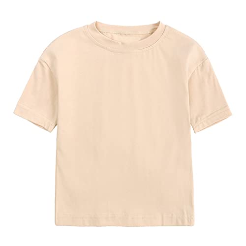 RNTOP Babies, Toddlers, and Girls' Solid Short-Sleeve Tee Shirts Clothes Crewneck Cotton Shirts Casual Summer Spring Clothes Beige