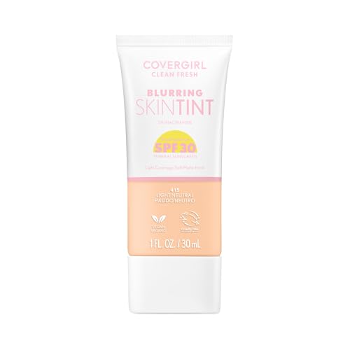 COVERGIRL Clean Fresh Blurring Skin Tint with SPF 30, 415 Light Neutral, Liquid Foundation, Soft Matte Finish, Smooths, Brightens, Blurs Pores, Mineral Sunscreen, Vegan Formula